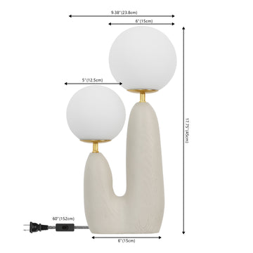 Oda 17.75" 2-Light Modern Bohemian Resin/Iron/Frosted Glass Danish Cactus LED Table Lamp - JONATHAN Y